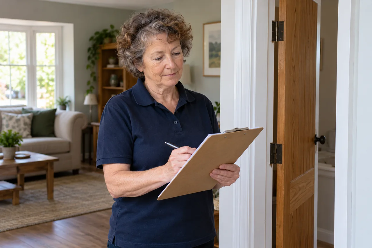 Inspector reviewing the information for a property visit