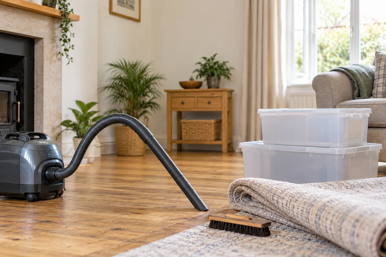 Vacuum attachment, closed textile storage and a soft brush