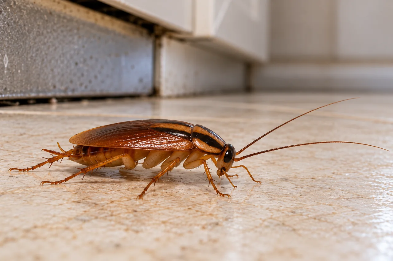German cockroach with paired markings on pale tile